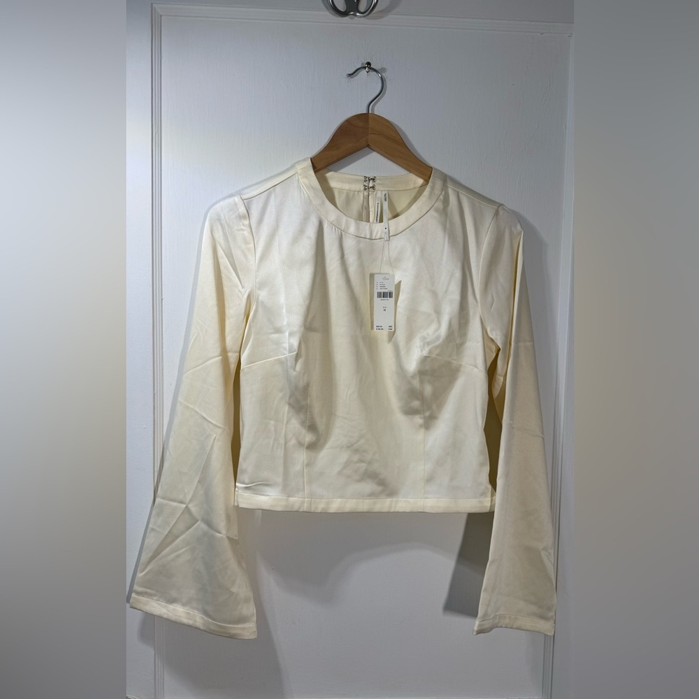 NWT Anthropologie Satin Cream Bell Sleeve Women's Top